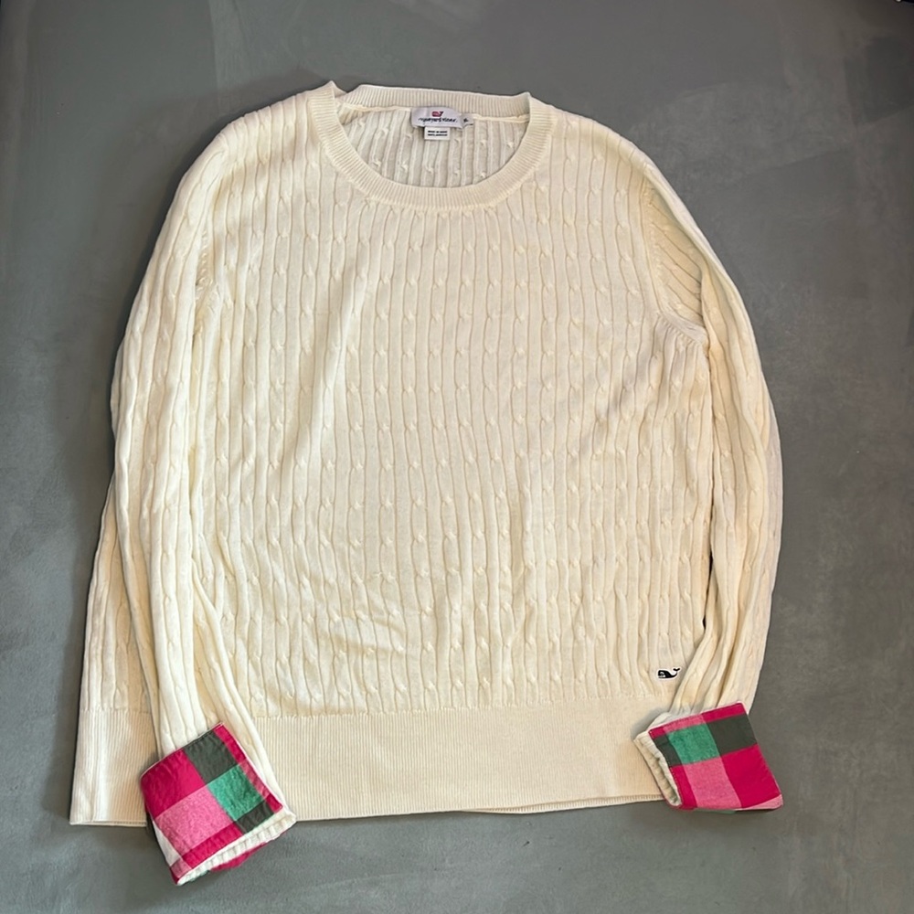 Vineyard Vines Cream Colored Tartan Cuff Plaid Sweater